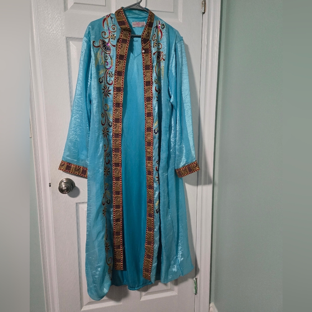 Embroidered Blue Long Kaftan Abaya Maxi